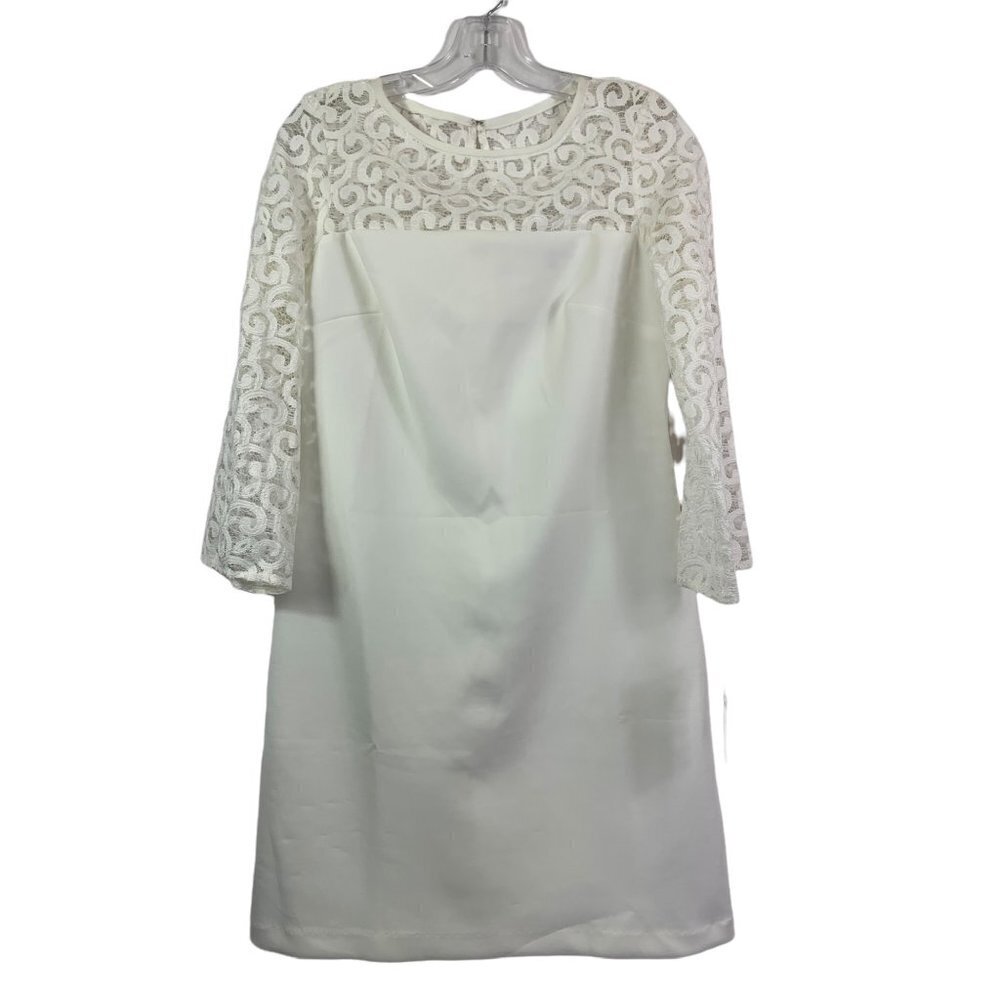 Sandra Darren Women's White Lace Sleeve Dress